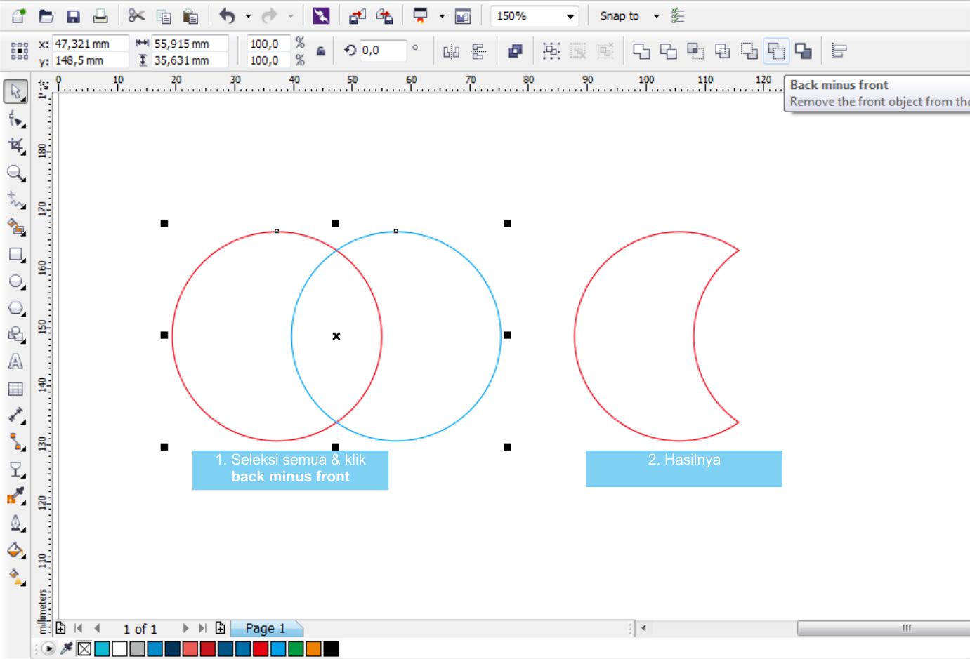 Back Minus Front в coreldraw